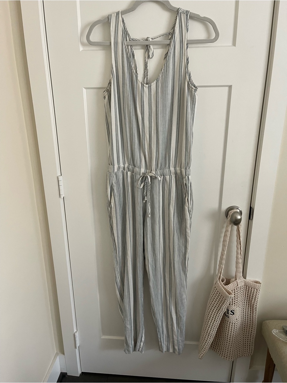 cloth & stone White and Gray Striped Sleeveless Jumpsuit